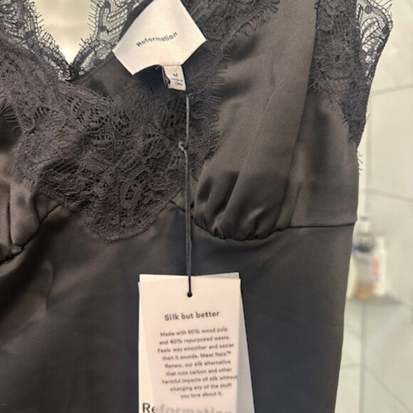 Reformation Cecily Satin Dress - Black Satin and Lace - New With Tags! - Picture 6 of 11